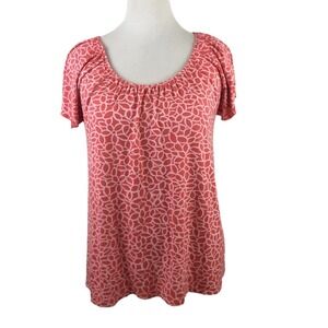FRESH PRODUCE Knit Orange Coral TOP M Floral Casual Elastic Neck Beach Stretch